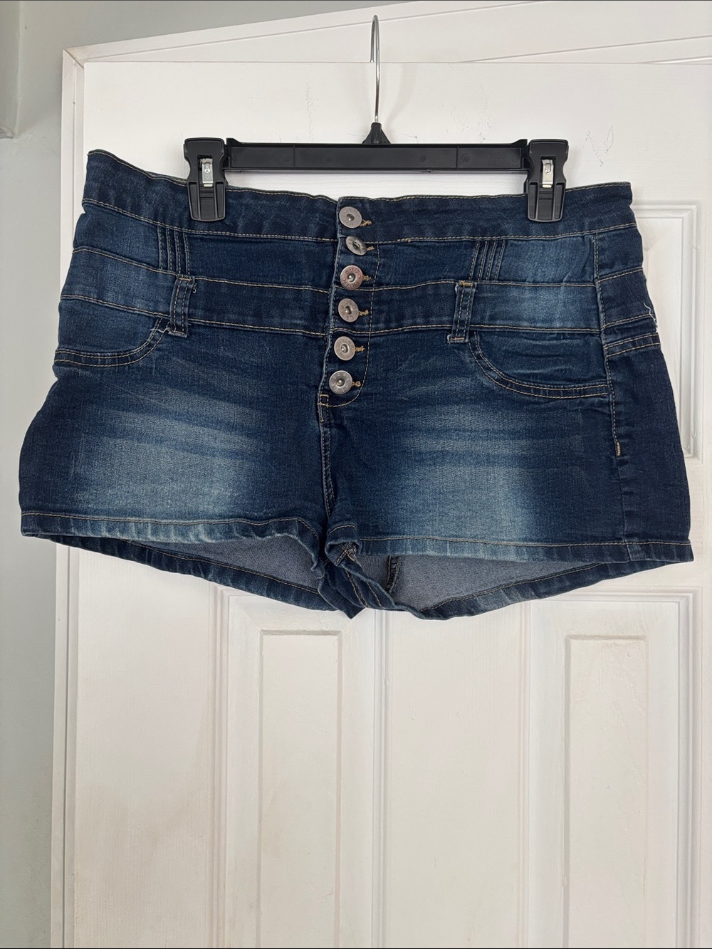 Women’s Dark Blue High-Rise Button-Front Denim Shorts